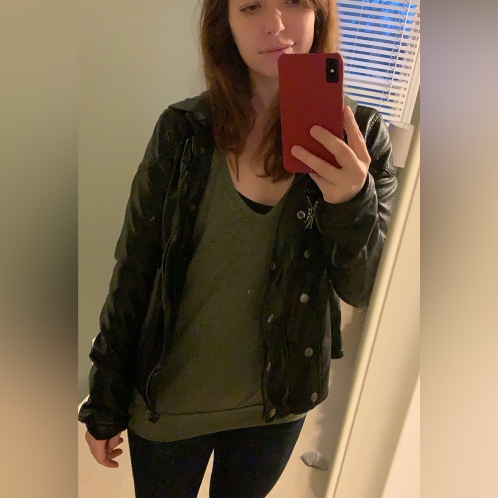 Free People We the free vegan leather hooded jacket size large